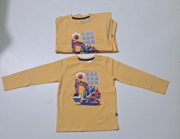 Boys’ Excavator Heavy Machine Long Sleeve Tee – Winter Soft Cotton Wear