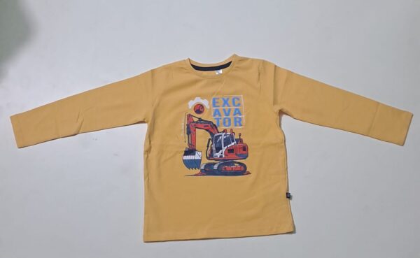 Boys’ Excavator Heavy Machine Long Sleeve Tee – Winter Soft Cotton Wear