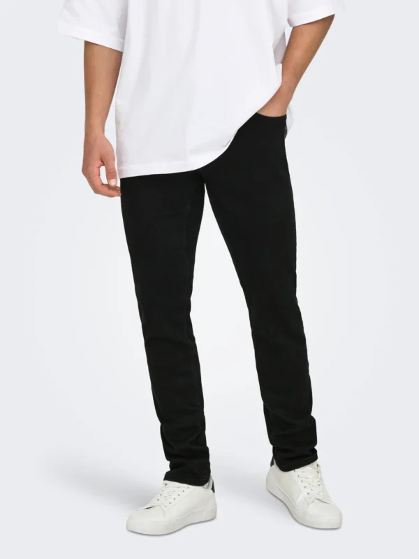Men’s Classic Slim Fit Only & Sons Woven Denim Black Pant